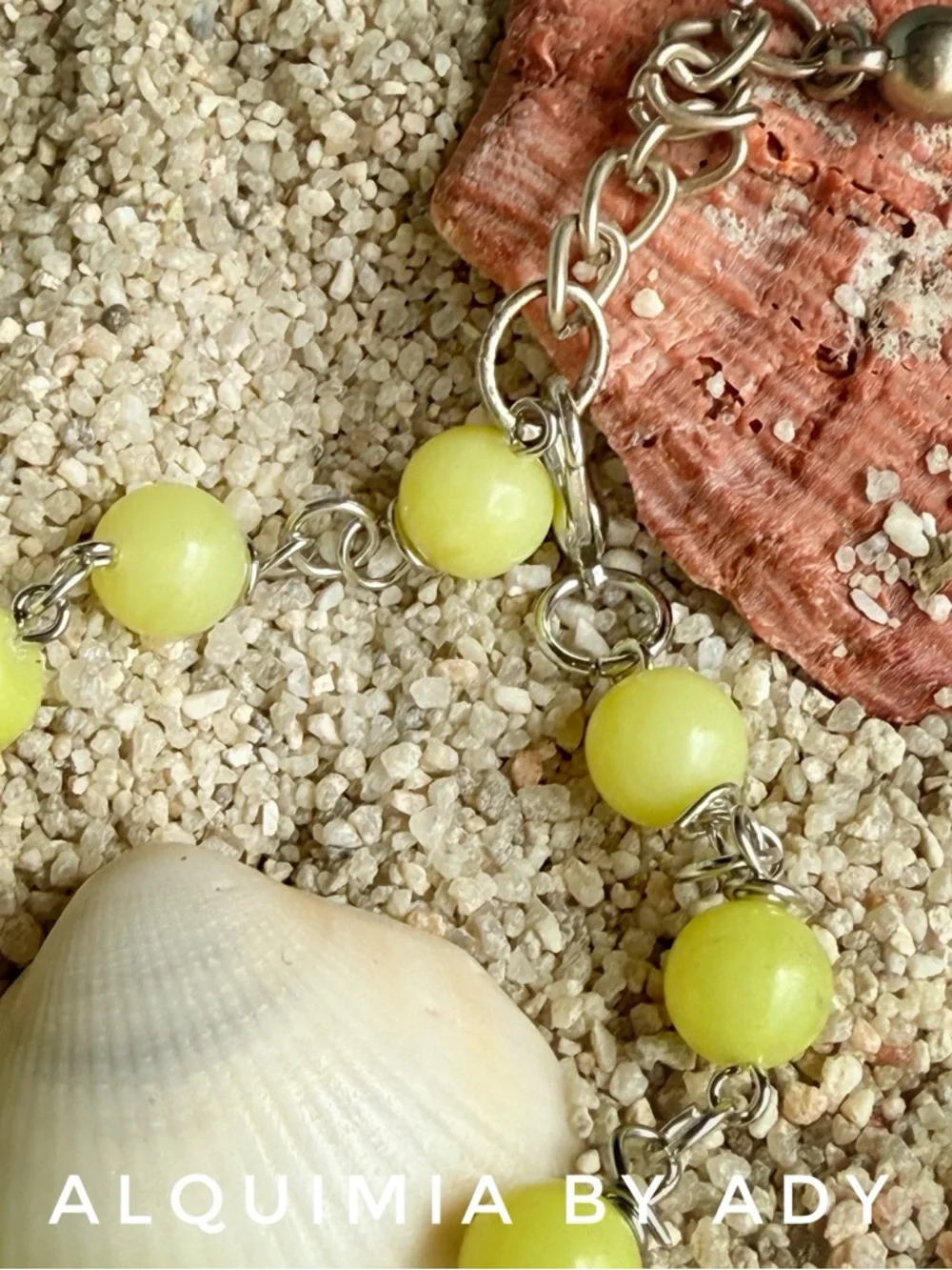 Pale Yellow JADE Beaded Bracelet with Faceted HEXAGON Center Bead